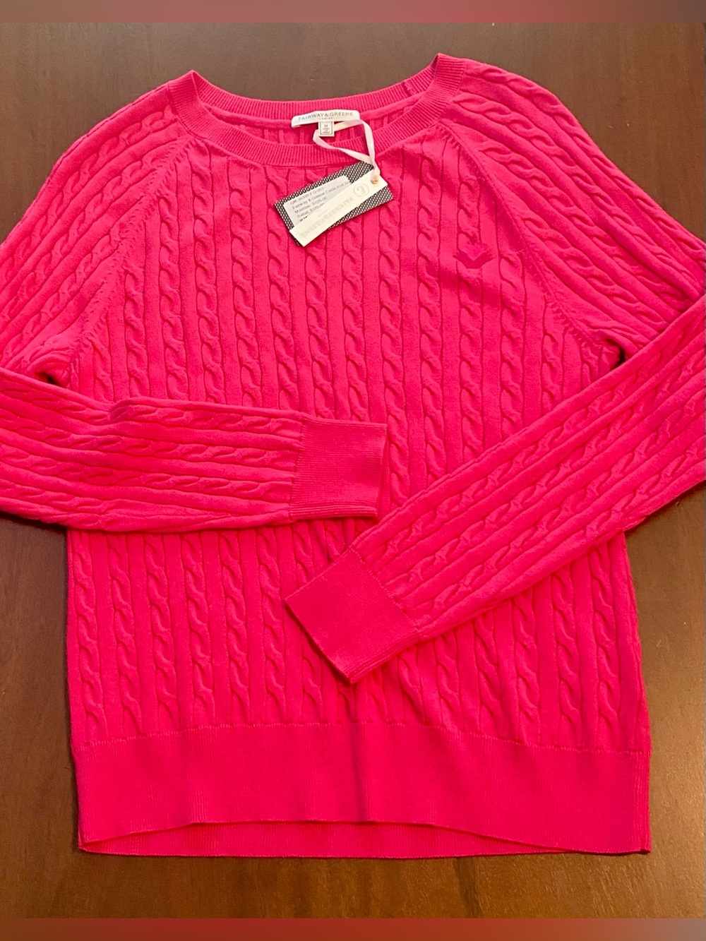 Fairway & Greene Pink Punch MEDIUM Cable Cotton Cashmere Blend Golf Sweater